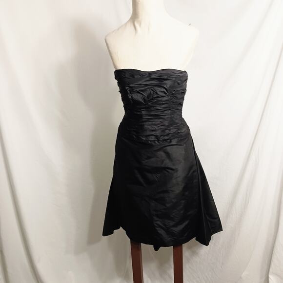 Rickie Freeman for Teri Jon Formal Mini Dress Sz 2 BLACK SILK Strapless Wedding - Picture 4 of 15